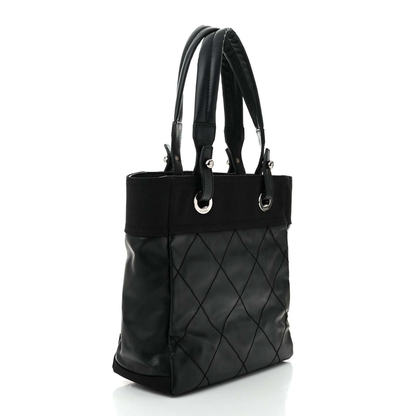 Coated Canvas Quilted Small Paris Biarritz Tote Black