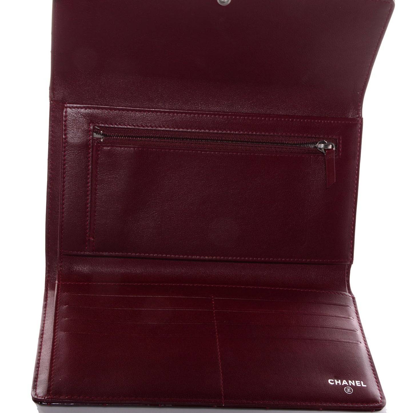 Patent Quilted Large Flap Wallet Light Burgundy