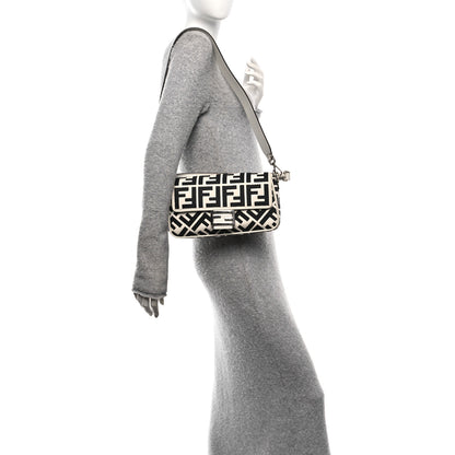 Fendi Canvas Vitello King FF Embroidered Baguette White Black 2 of 11