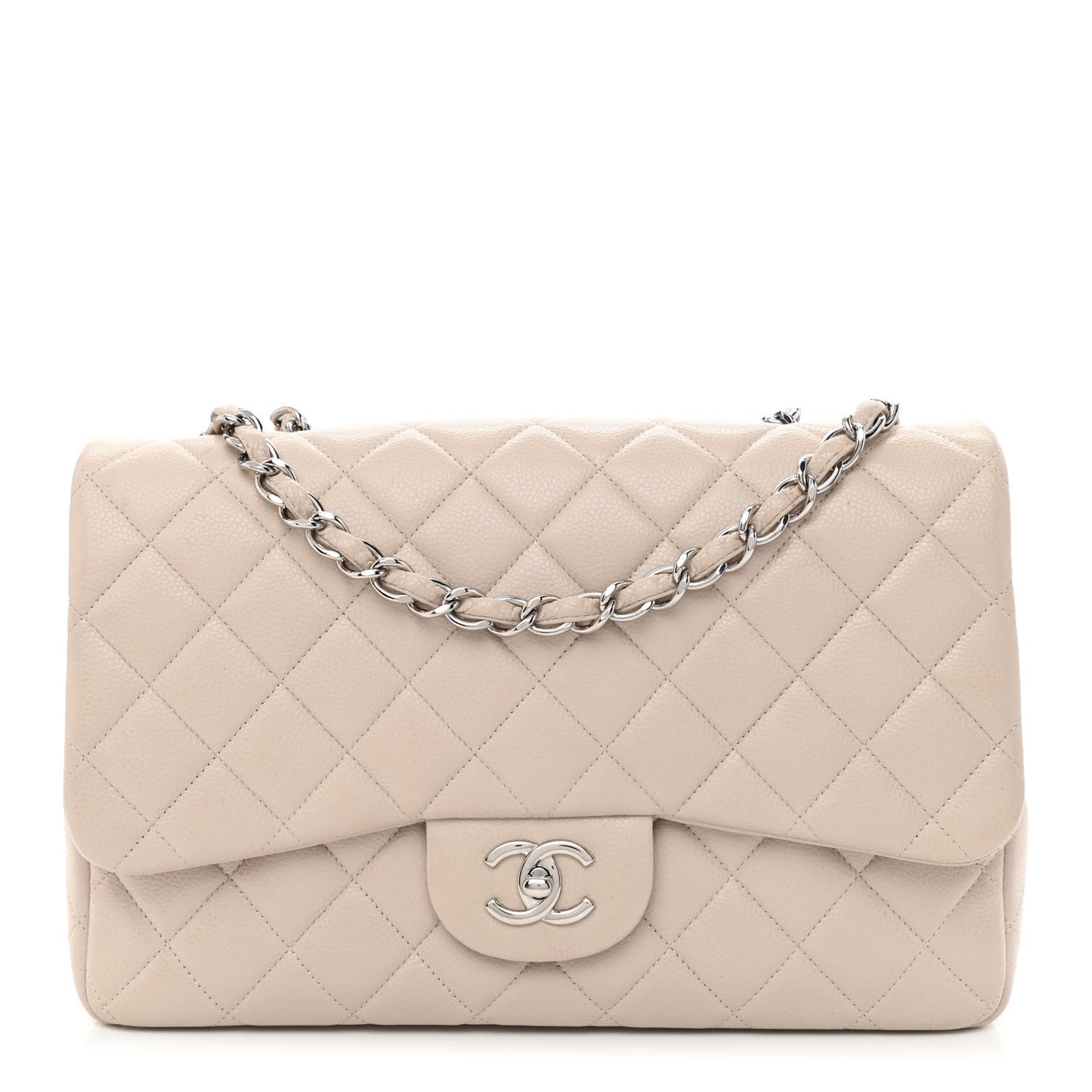 Caviar Quilted Jumbo Single Flap Ecru