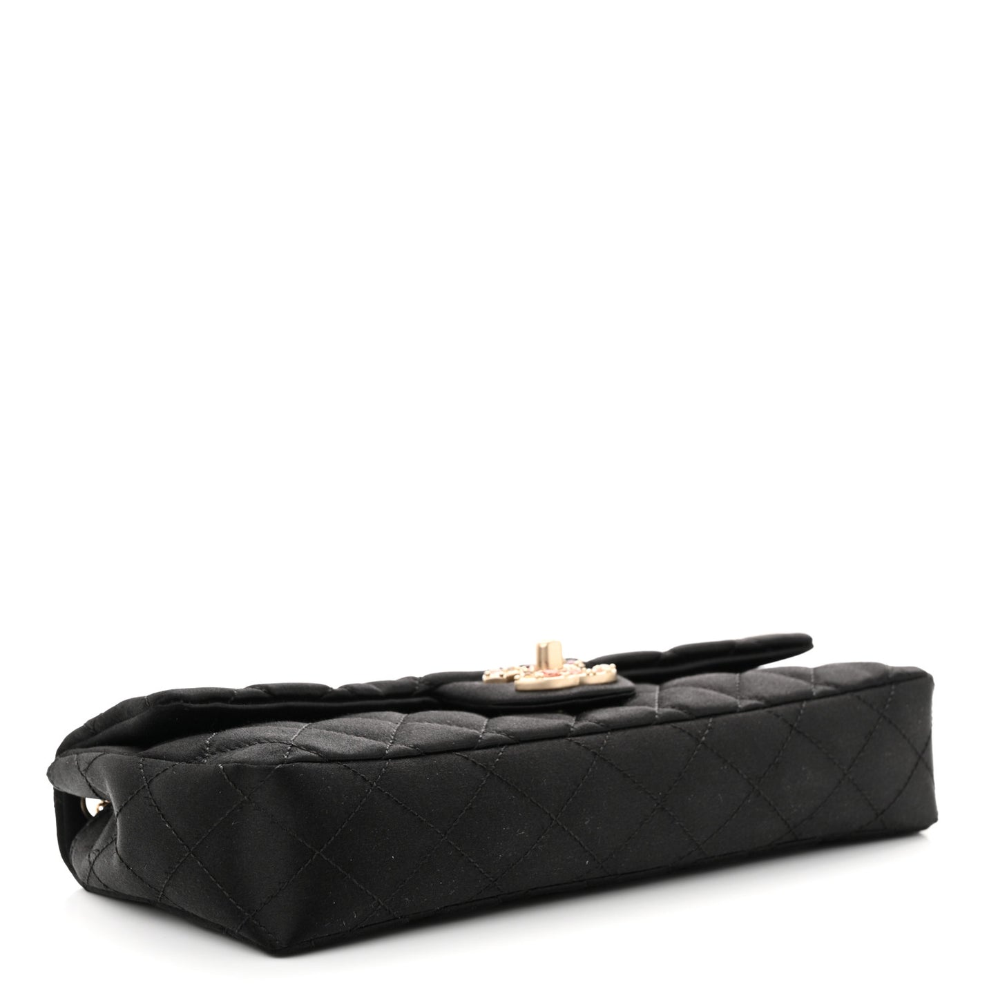 Satin Quilted Precious Jewel East West Flap Black