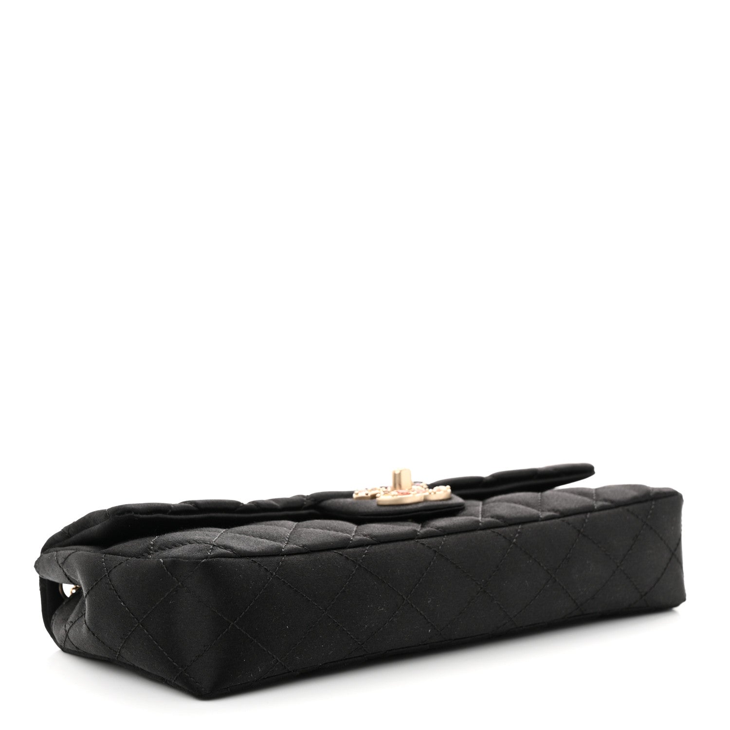 Chanel Satin Quilted Precious Jewel East West Flap Black 4 of 12