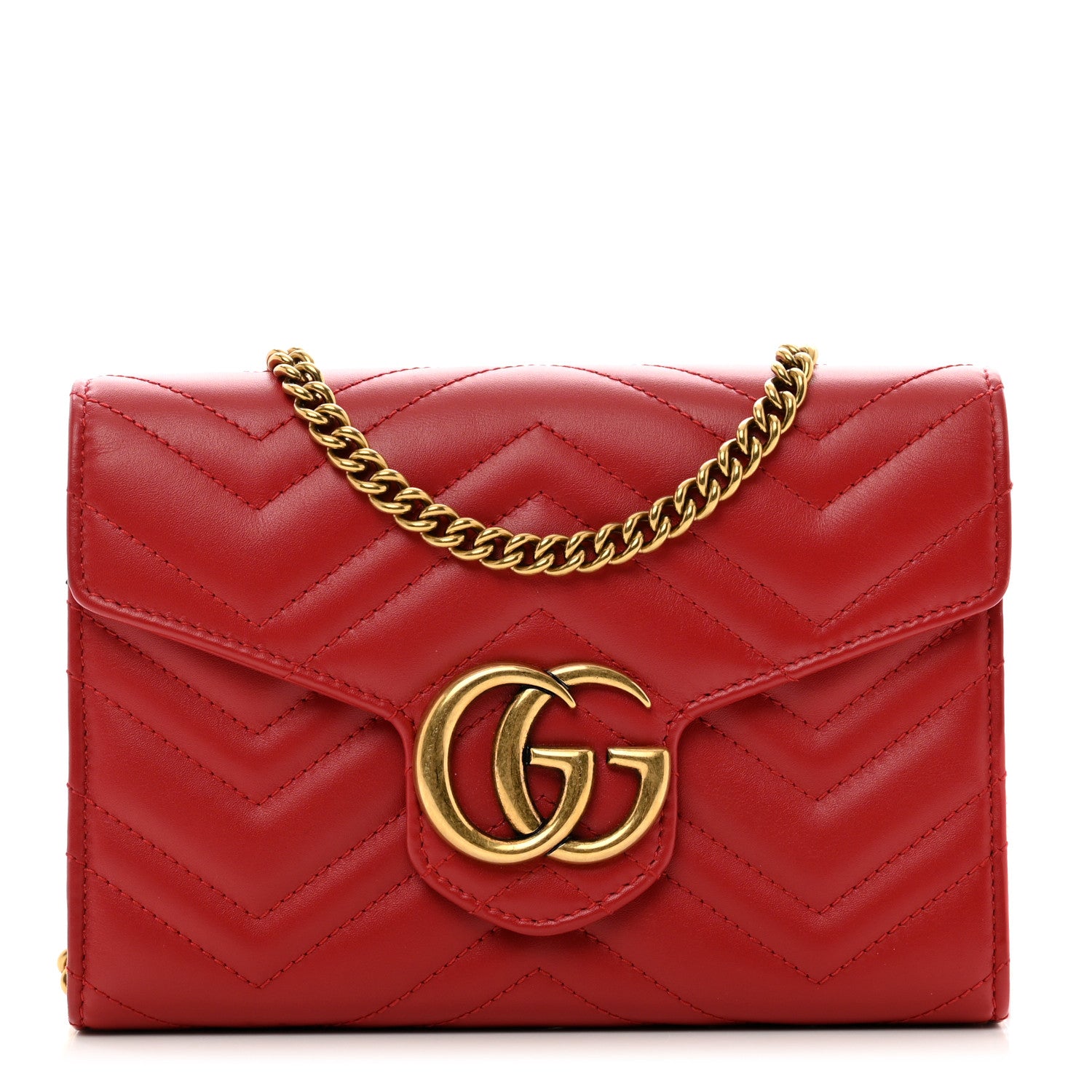 Gucci Calfskin Matelasse GG Marmont Chain Wallet Hibiscus Red 1 of 10