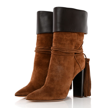 Saint Laurent Suede Tanger Tassel Ankle Boots 37 Brown 3 of 10