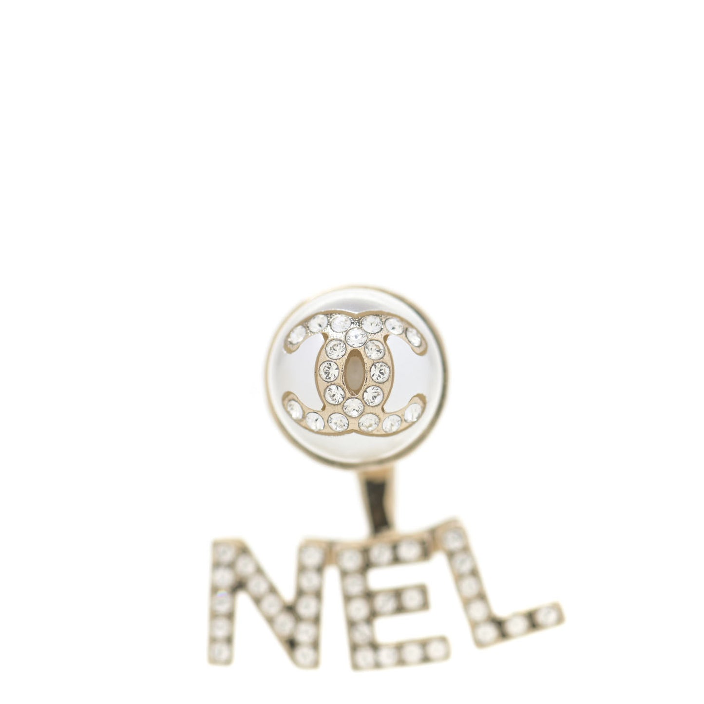 Pearl Crystal Logo Earrings Gold Pearly White