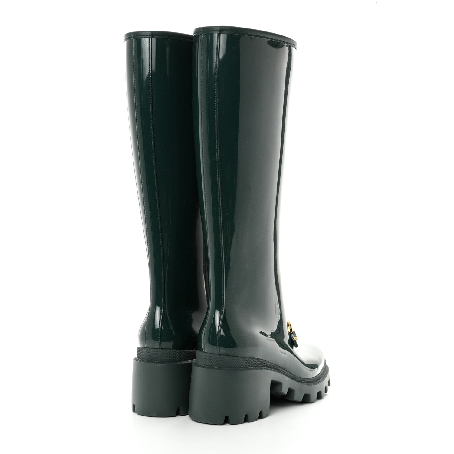 Gucci Rubber Horsebit Knee High Boots 38 Vintage Green 4 of 8