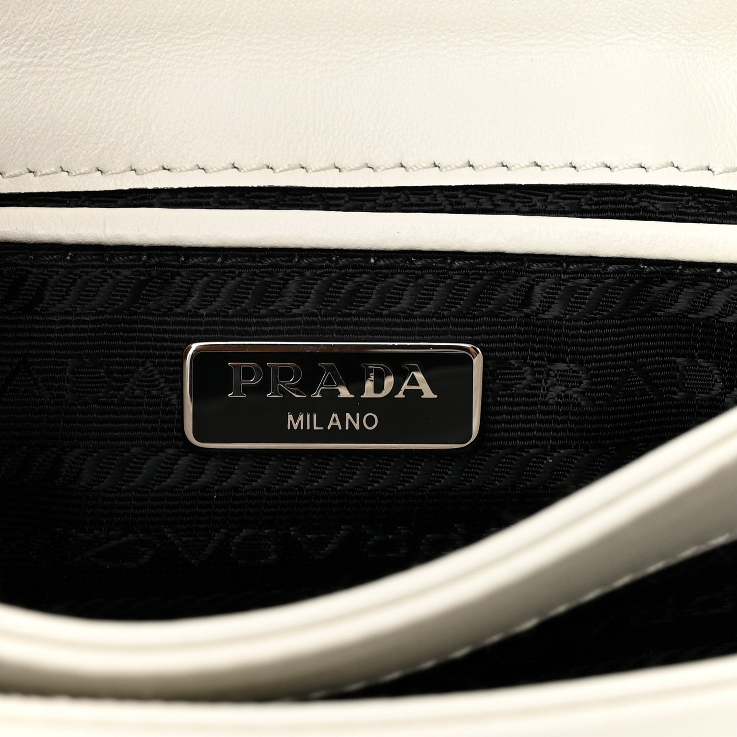 Prada Soft Calfskin Saffiano Chain Crossbody Bag White Black 6 of 9