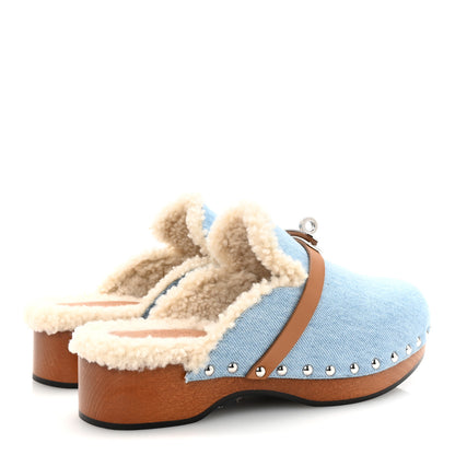 Hermes Denim Wool Carlotta Mules 37 Bleu Clair Naturel 5 of 9