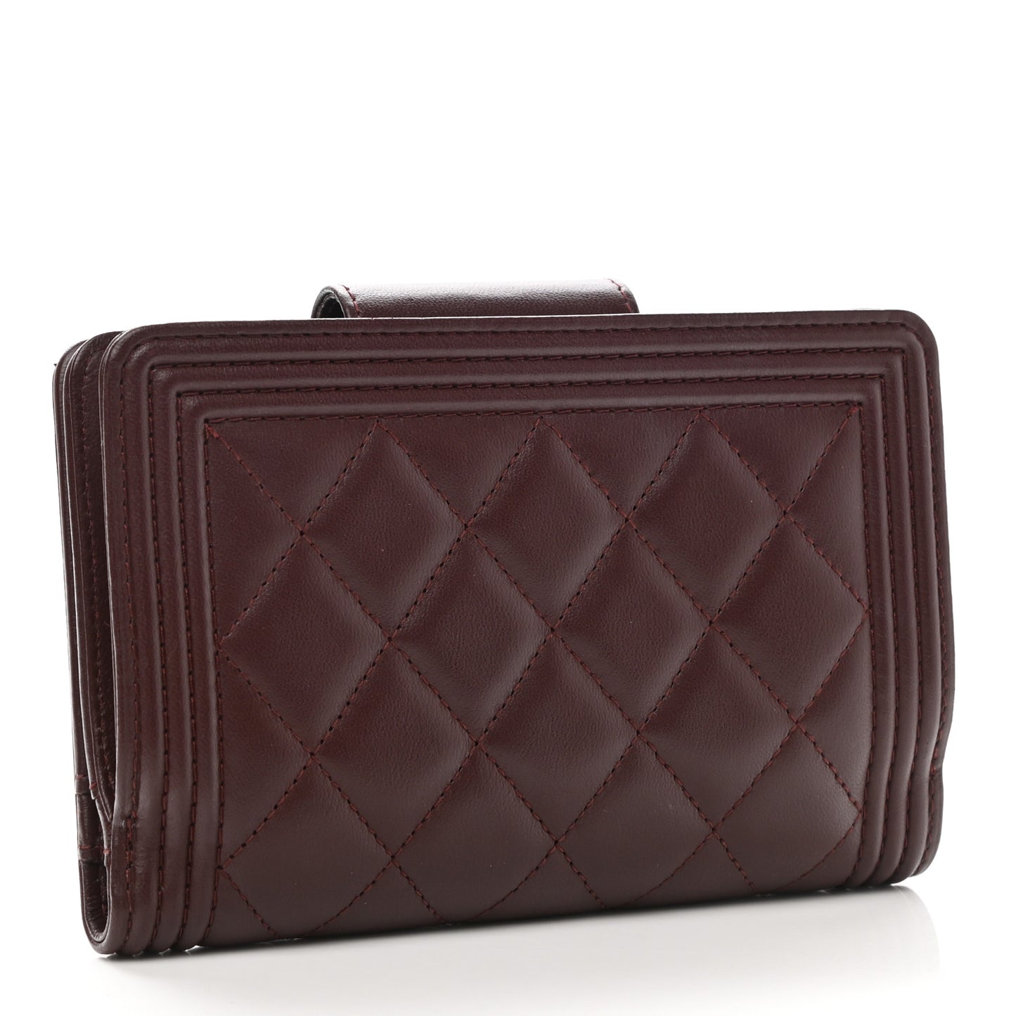 Lambskin Quilted Boy Zipped Pocket Wallet Burgundy
