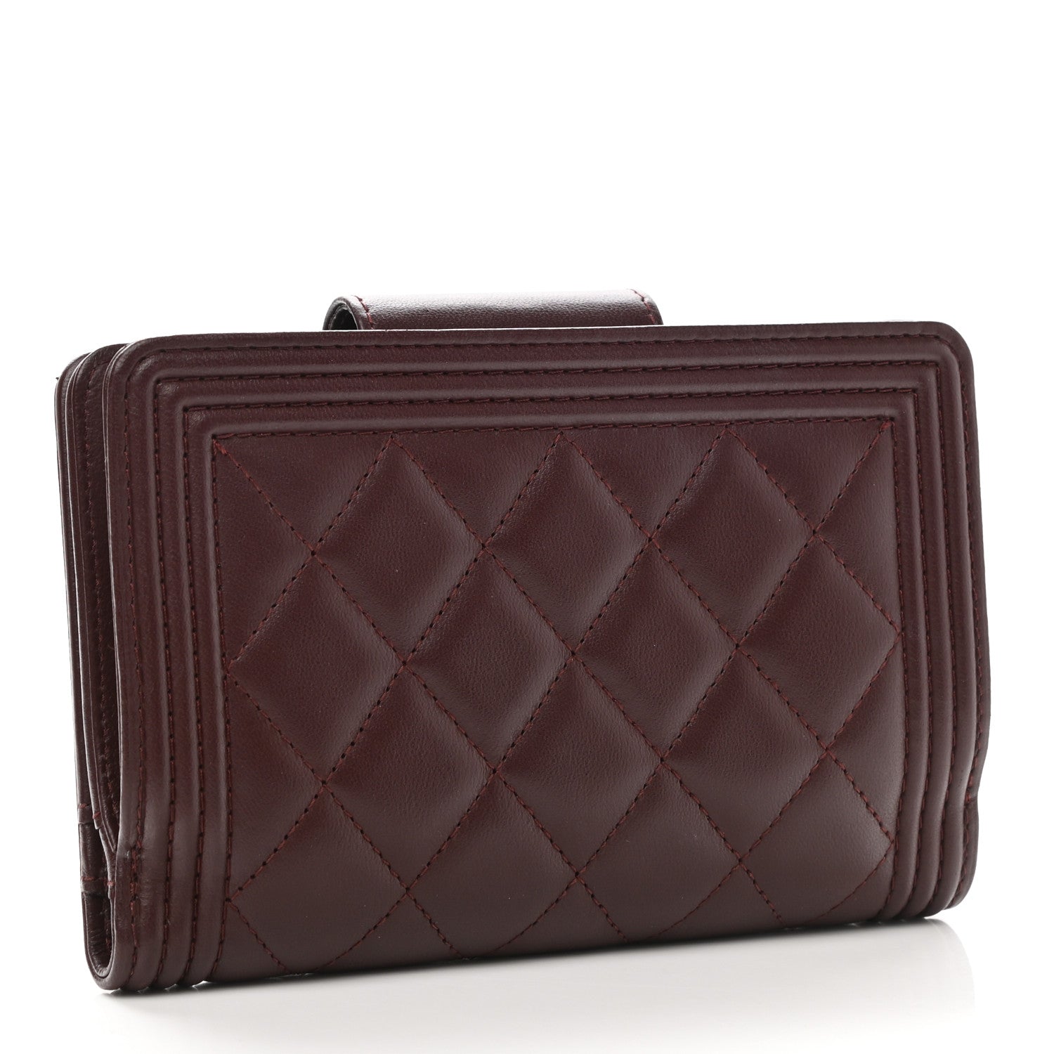 Chanel Lambskin Quilted Boy Zipped Pocket Wallet Burgundy 3 of 8