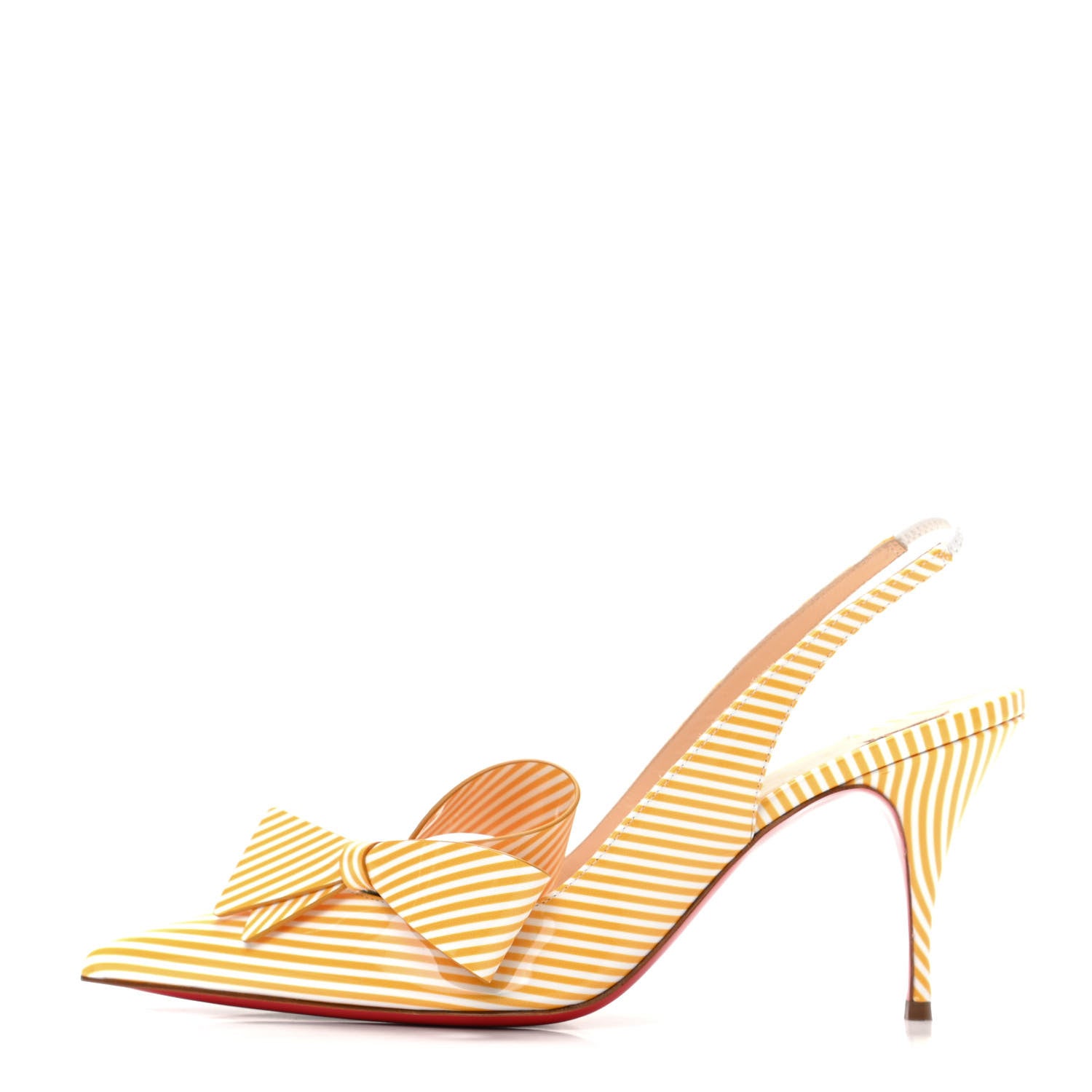 Christian Louboutin Patent Stripes Clare Nodo 80 Pumps 39.5 Banana White 1 of 8