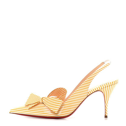 Christian Louboutin Patent Stripes Clare Nodo 80 Pumps 39.5 Banana White 1 of 8