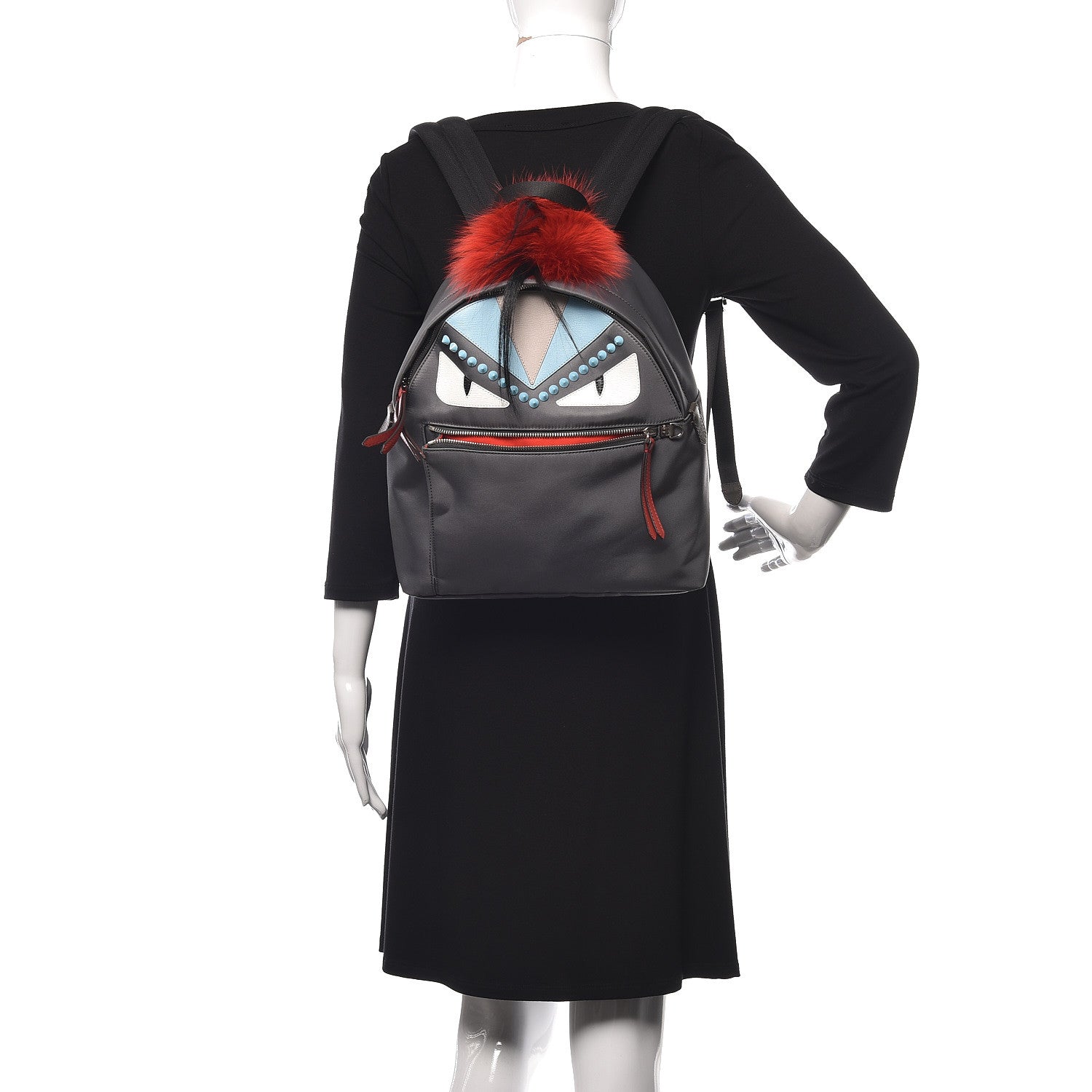 Fendi Nylon Vitello Elite Fox Goat Monster Eyes Studded Backpack Acciaio Pimento Multicolor 2 of 9