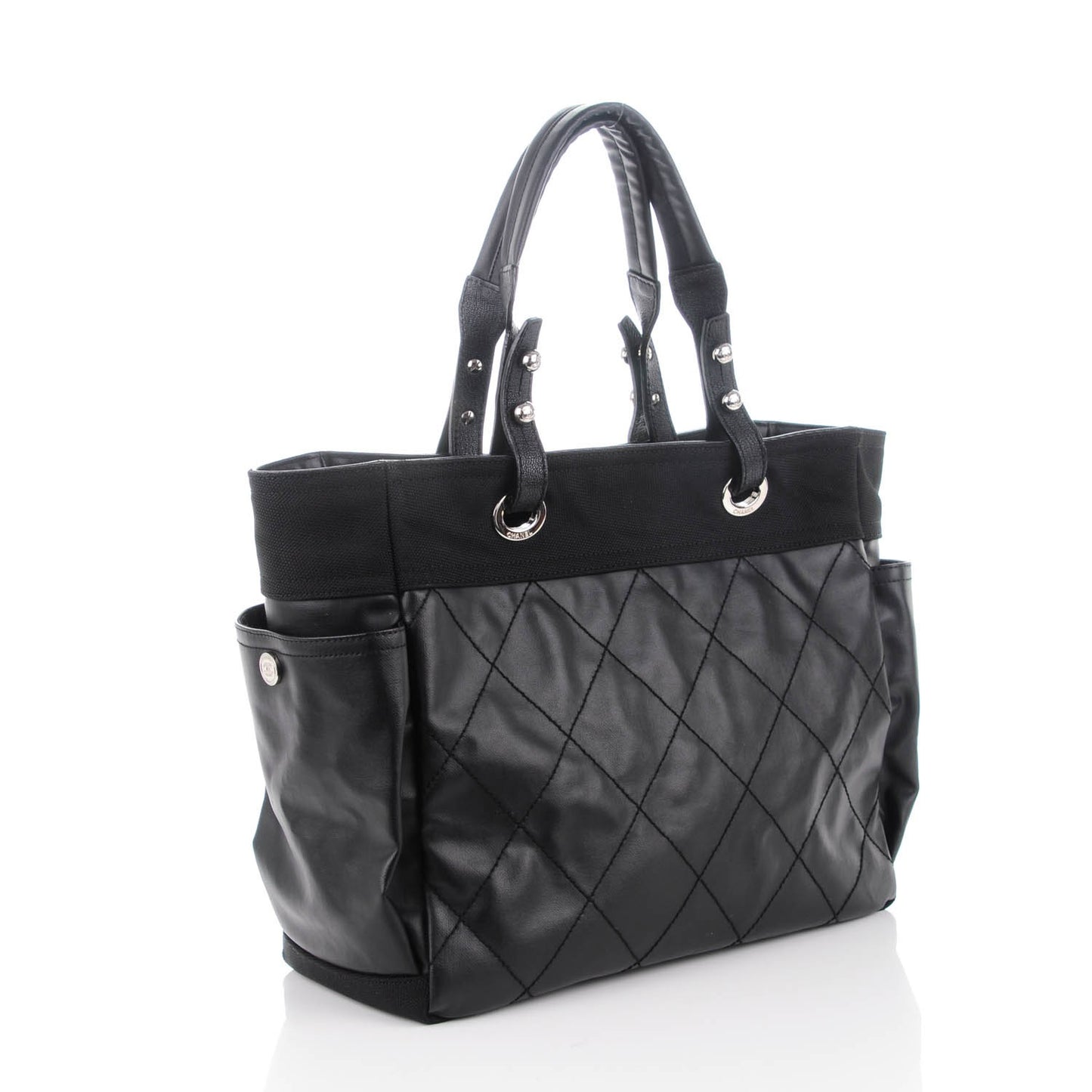 Coated Canvas Large Paris Biarritz Tote Black