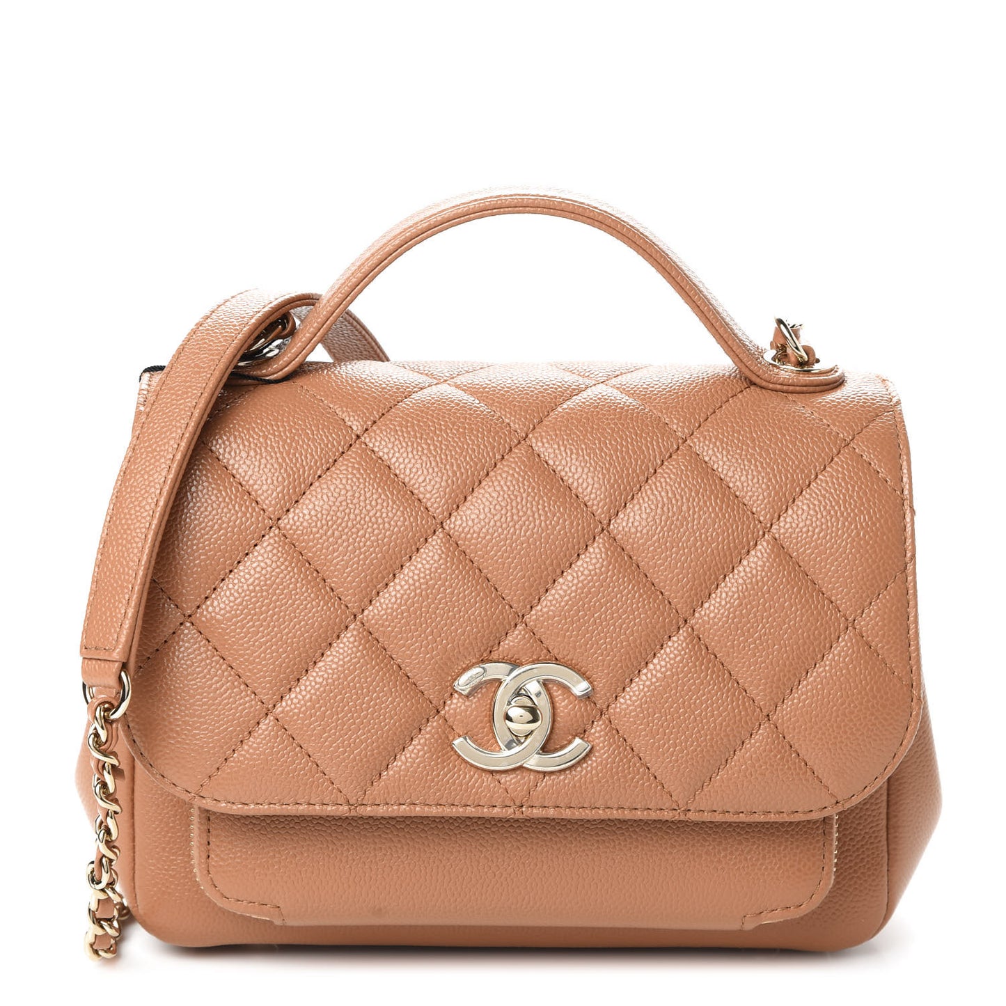 Caviar Quilted Small Business Affinity Flap Camel