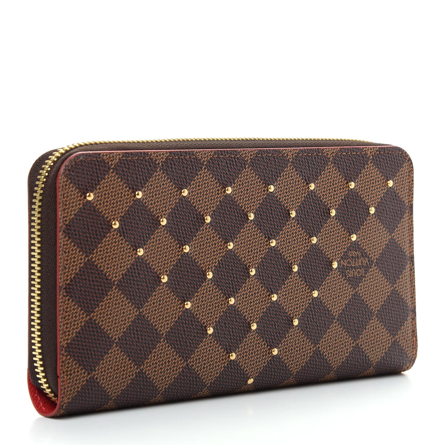 Damier Ebene Studded Zippy Wallet Cherry