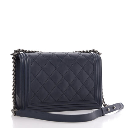 Chanel Calfskin Double Stitch New Medium Boy Flap Navy Blue 3 of 9