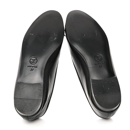 Chanel Lambskin Patent Cap Toe Ballerina Flats 37 Black 5 of 10