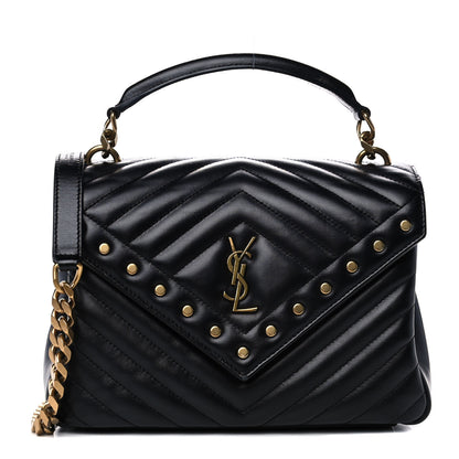 Saint Laurent Calfskin Matelasse Chevron Studded Monogram Medium College Bag Black 1 of 11