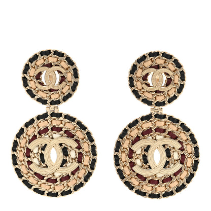 Chanel Lambskin Leather Medals CC Drop Clip On Earrings Black Beige Gold 1 of 4