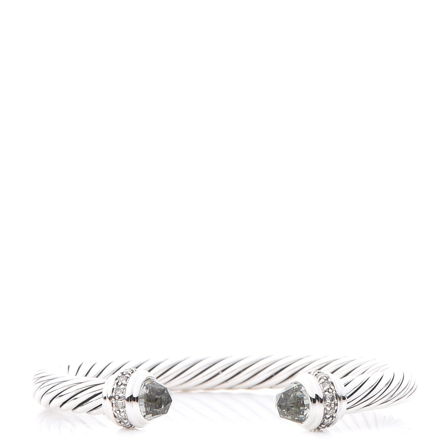 David Yurman Sterling Silver Diamond Prasiolite 7mm Cable Classics Bracelet 1 of 5
