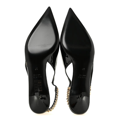 Gucci Patent Signoria 35mm Slingback Pumps 37 Black 6 of 10