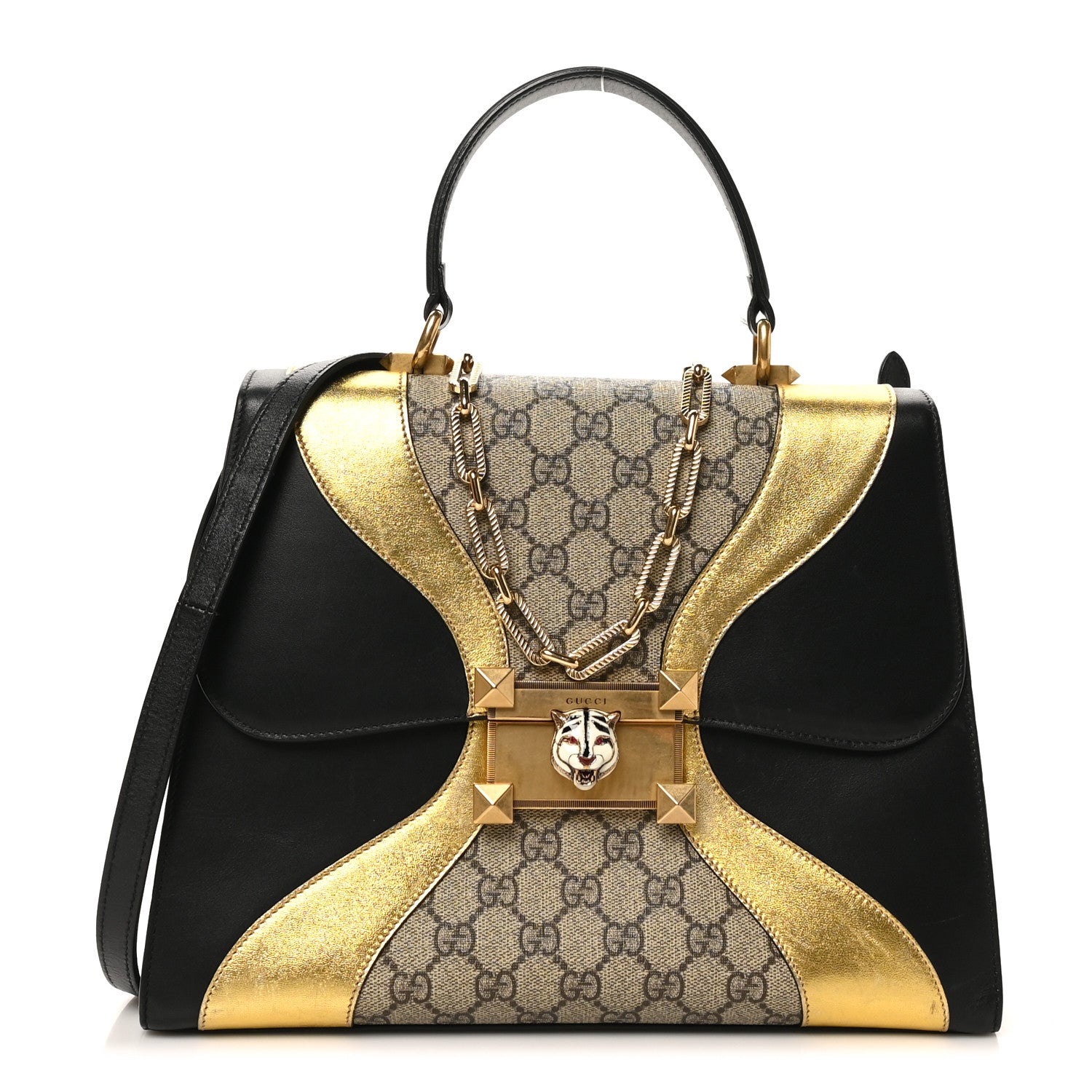 Gucci Nappa GG Supreme Monogram Medium Osiride Top Handle Bag Black Oro Vecchio Beige Ebony 1 of 13