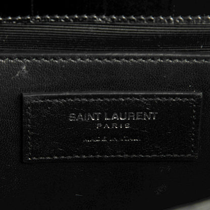 Saint Laurent Calfskin Crocodile Embossed Medium Classic Monogram Tassel Satchel Black 6 of 8