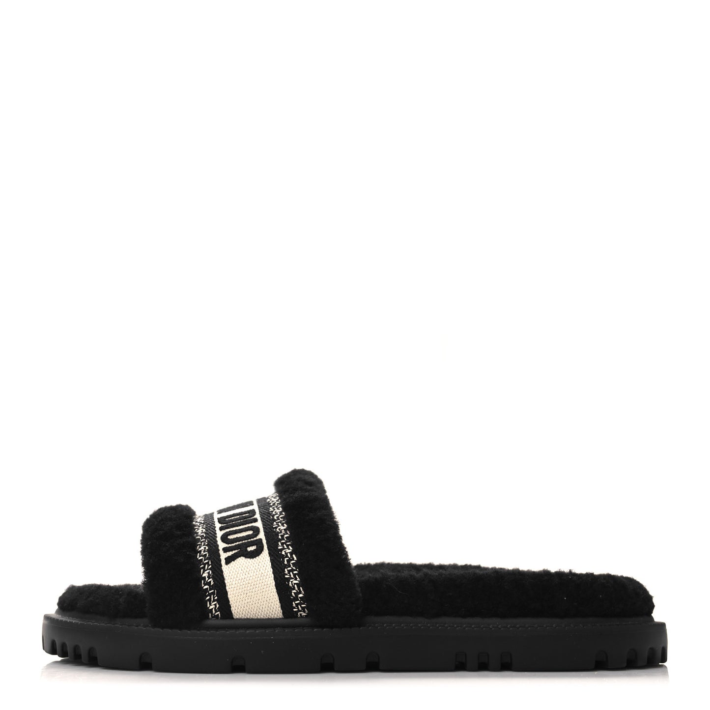 Shearling Canvas Lurex Embroidered Dway 10mm Slide Sandals 39 Black Natural