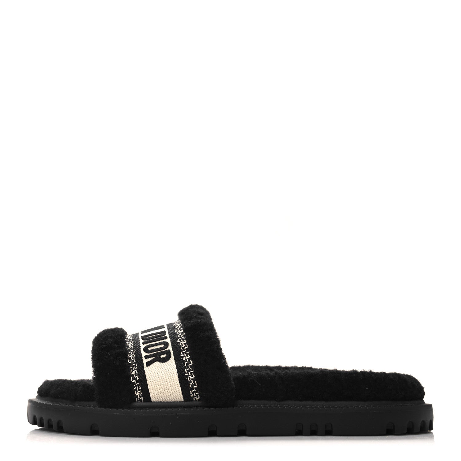 Christian Dior Shearling Canvas Lurex Embroidered Dway 10mm Slide Sandals 39 Black Natural 1 of 8