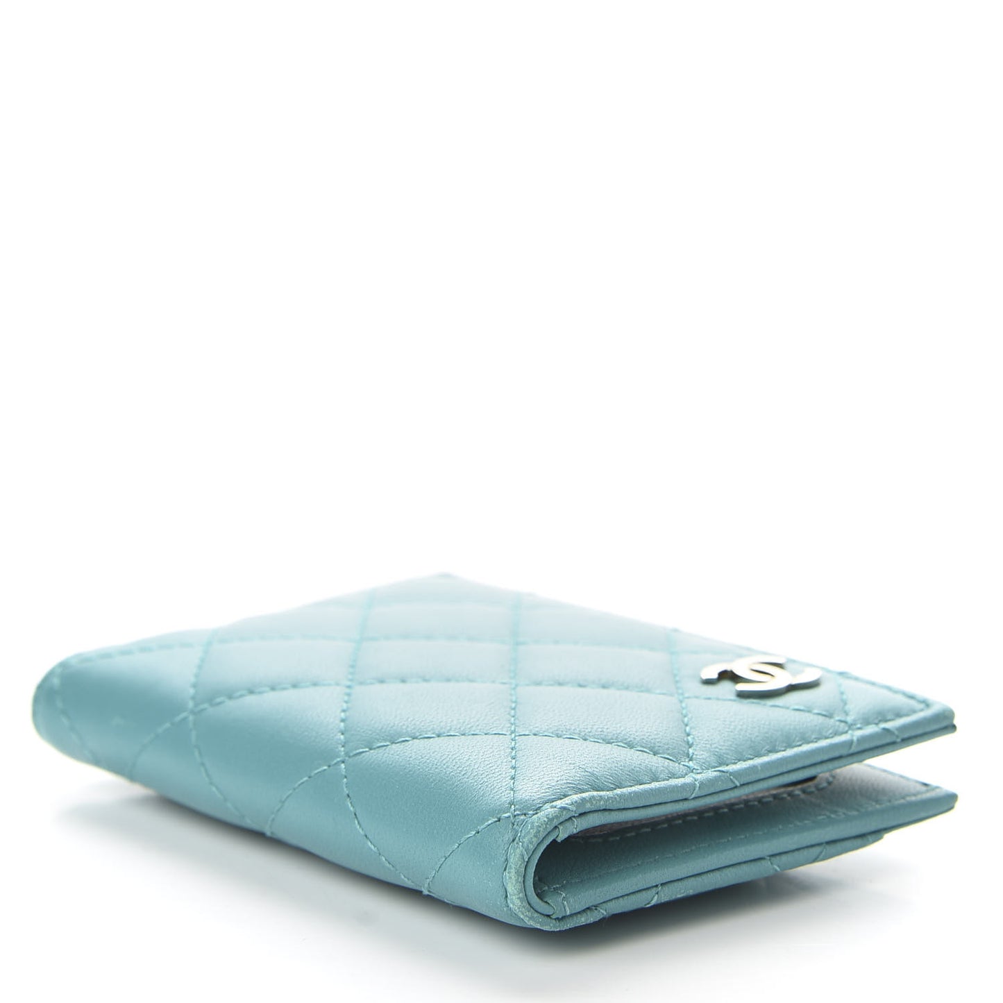 Lambskin Quilted Card Holder Wallet Turquoise