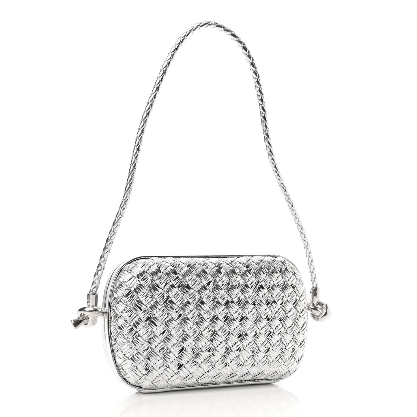 Metallic Calfskin Intrecciato Knot On Strap Silver