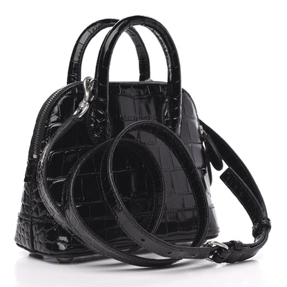 Balenciaga Shiny Calfskin Logo Crocodile Embossed XXS Ville Top Handle Bag Black White 3 of 9