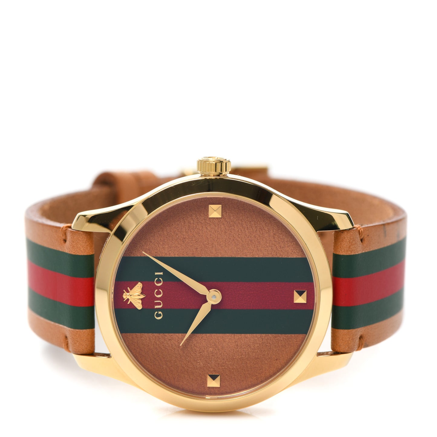 Stainless Steel Calfskin 38mm G-Timeless Stripe Web Quartz Watch Brown