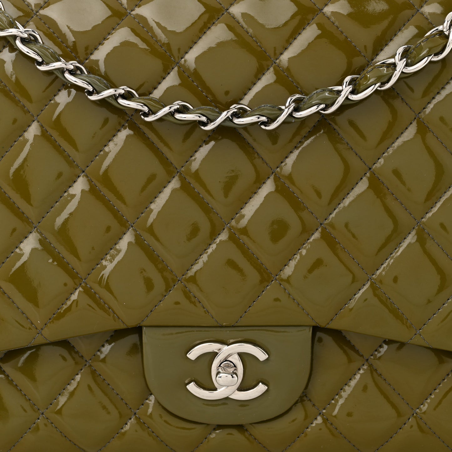 Patent Quilted Maxi Single Flap Grey