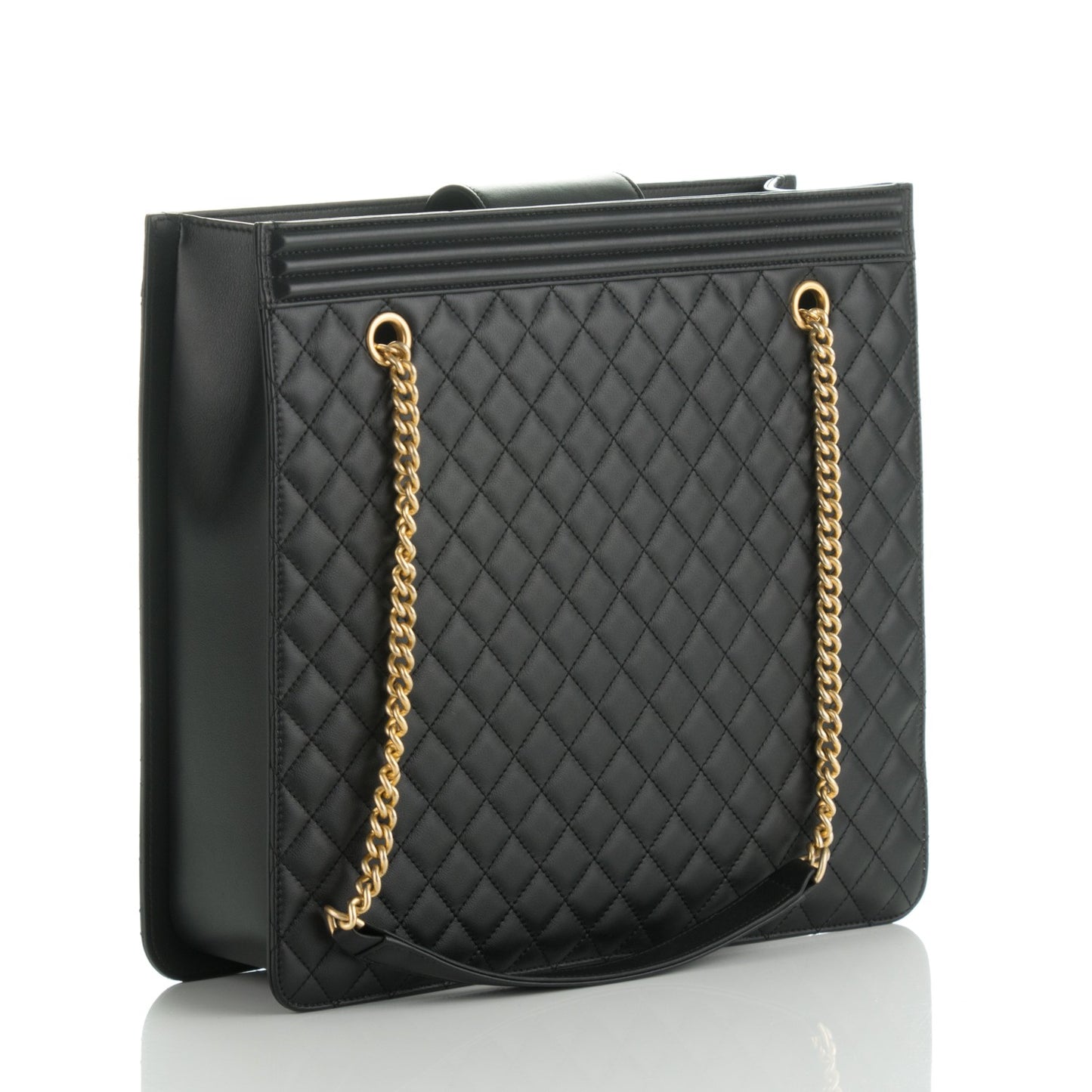 Calfskin Quilted Large Boy Tote Black