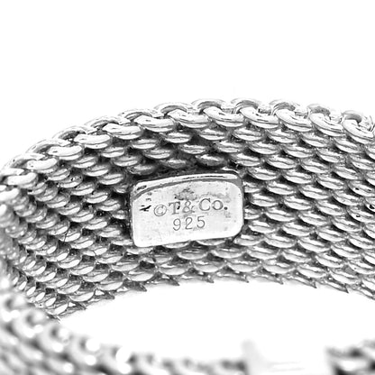 Tiffany Sterling Silver Diamond Somerset Mesh Ring 50 5.5 4 of 4