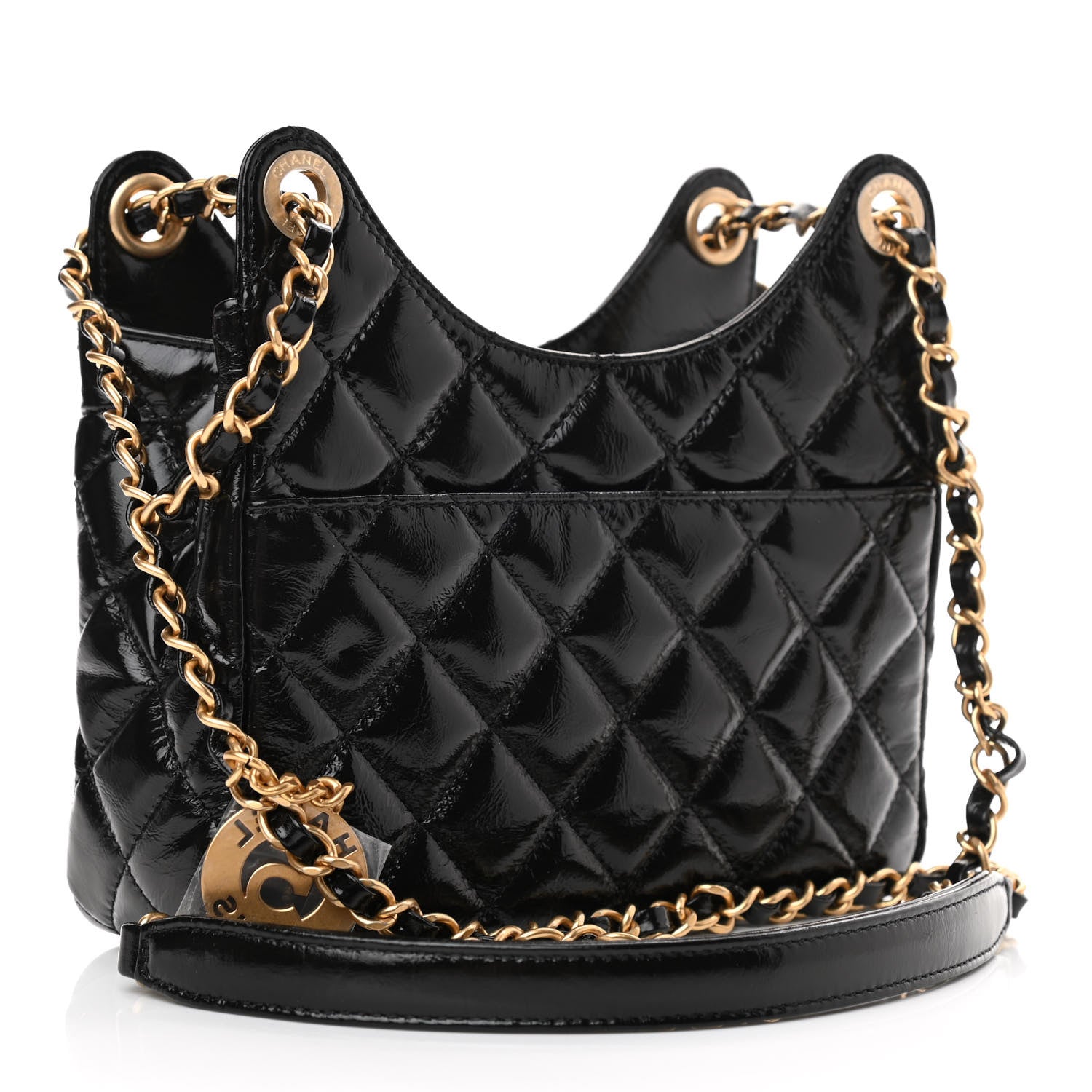 Chanel Shiny Crumpled Calfskin Quilted Small Wavy CC Hobo Black 3 of 11