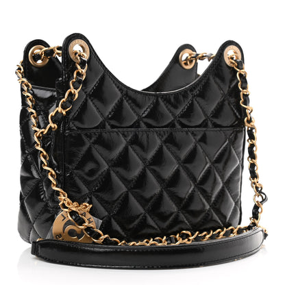 Chanel Shiny Crumpled Calfskin Quilted Small Wavy CC Hobo Black 3 of 11