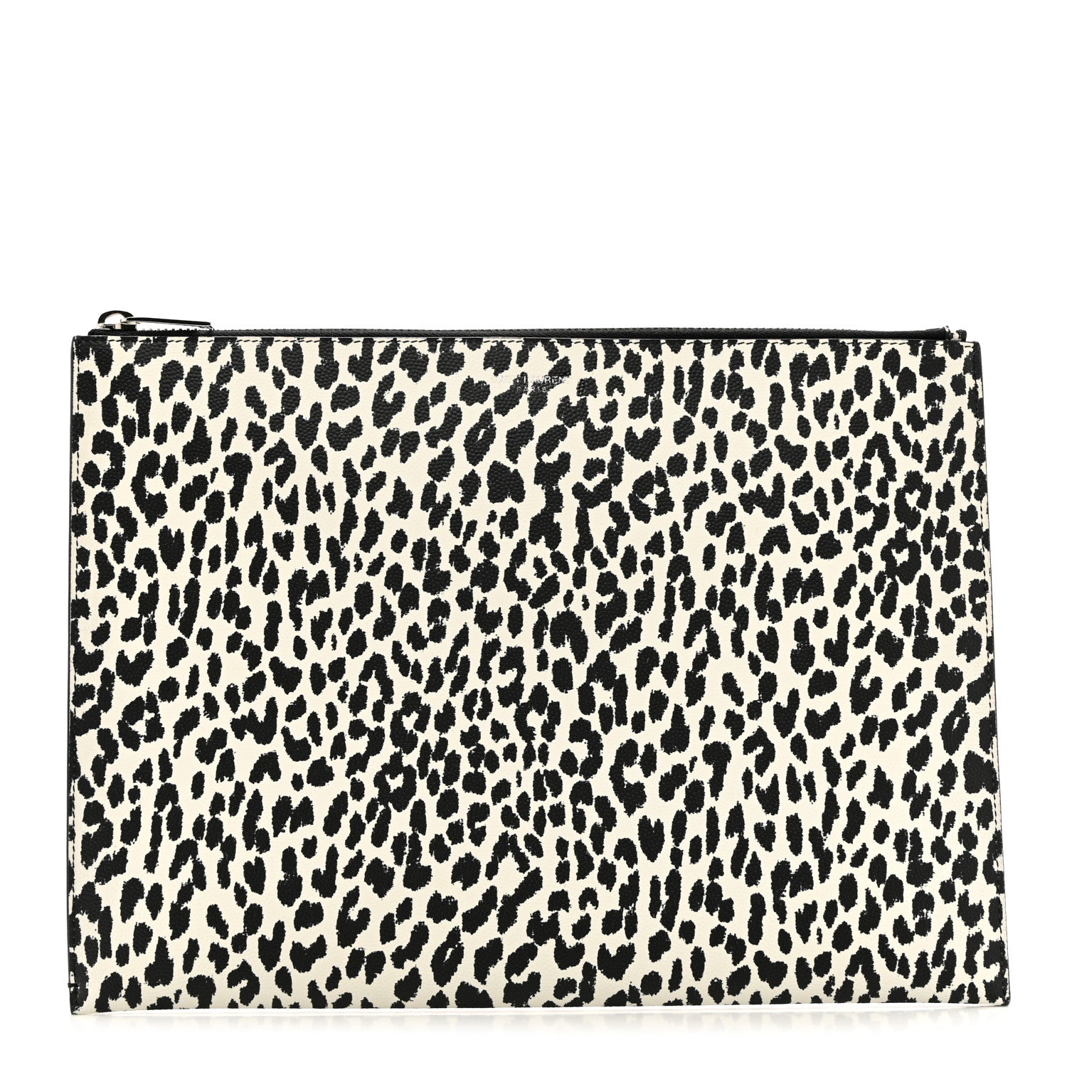 Saint Laurent Calfskin Leopard Print Zipped Tablet Holder White Black 1 of 7