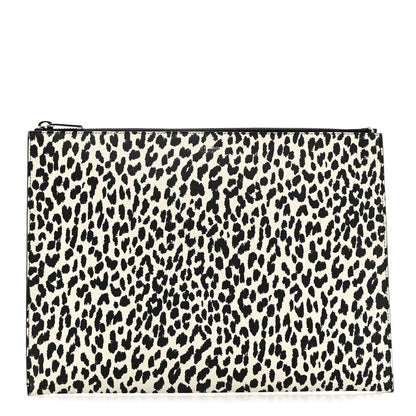 Saint Laurent Calfskin Leopard Print Zipped Tablet Holder White Black 1 of 7