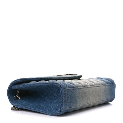 Saint Laurent Denim Mixed Matelasse Triquilt Medium Monogram Envelope Satchel Blue 4 of 10