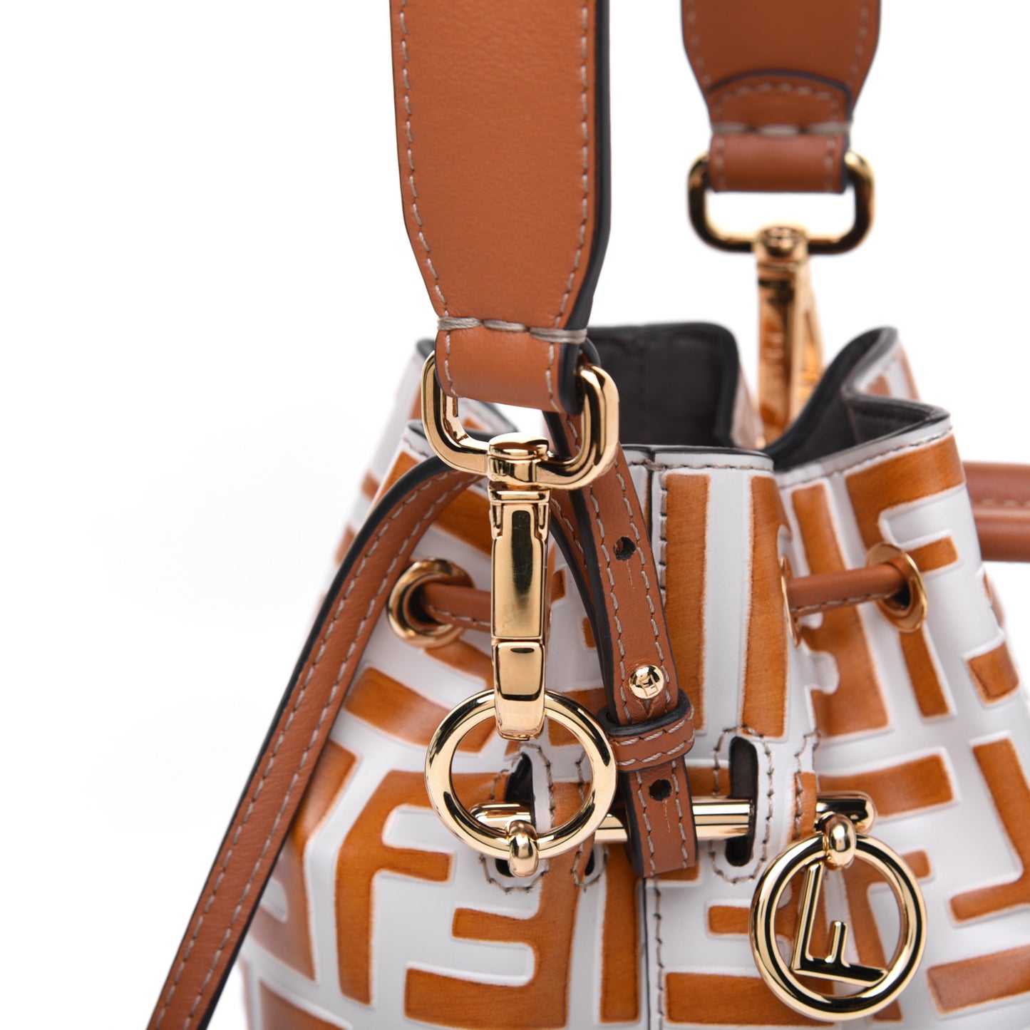 Vitello Grace F is Fendi Bi-Color FF 1974 Embossed Mini Mon Tresor Bucket Bag Camelia Saddler Brandy