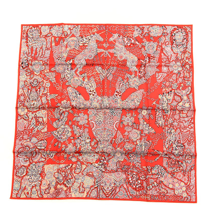 Hermes Silk La Legende De La Fore Scarf 90 Rouge White Bordeaux 1 of 3