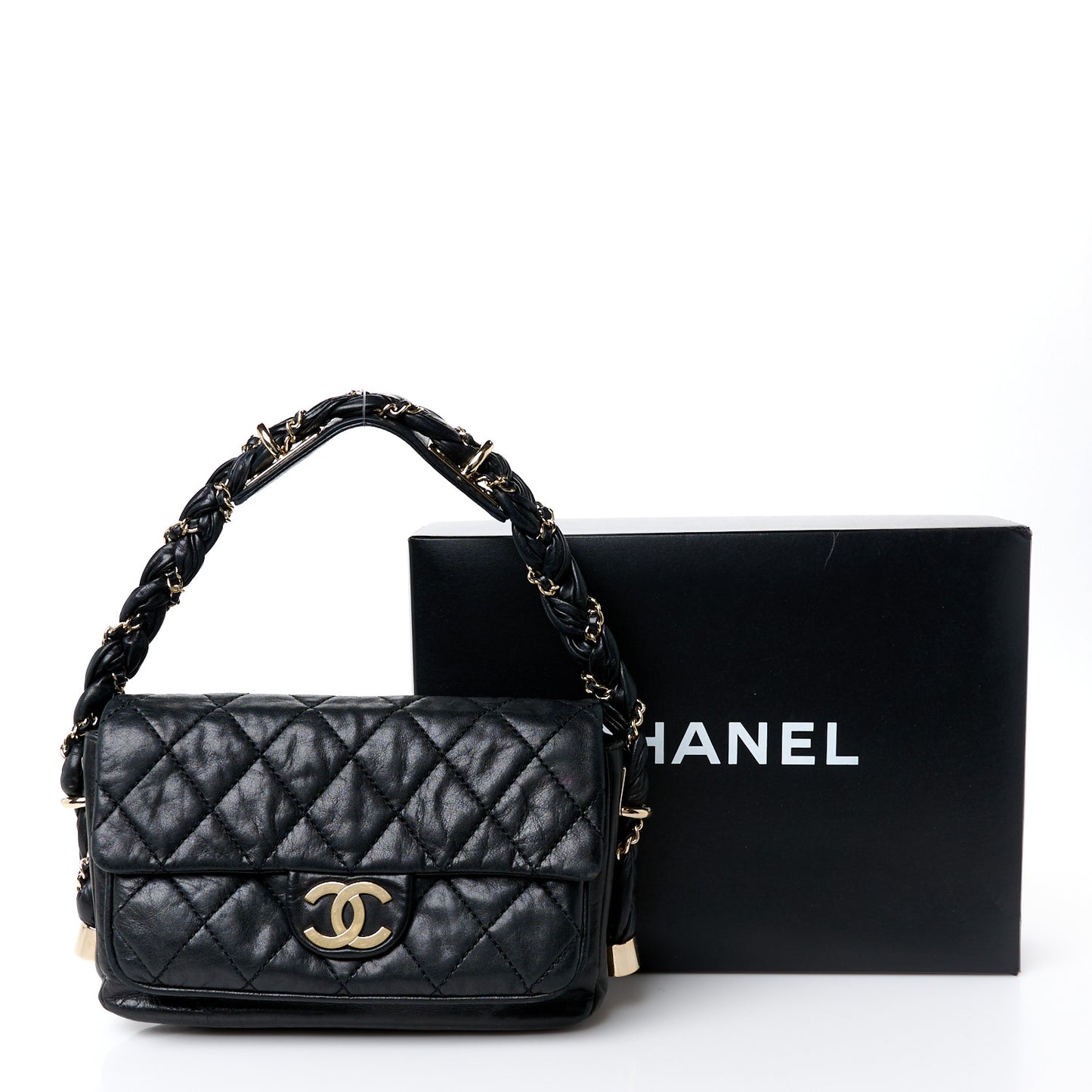 Lambskin Small Lady Braid Flap Black