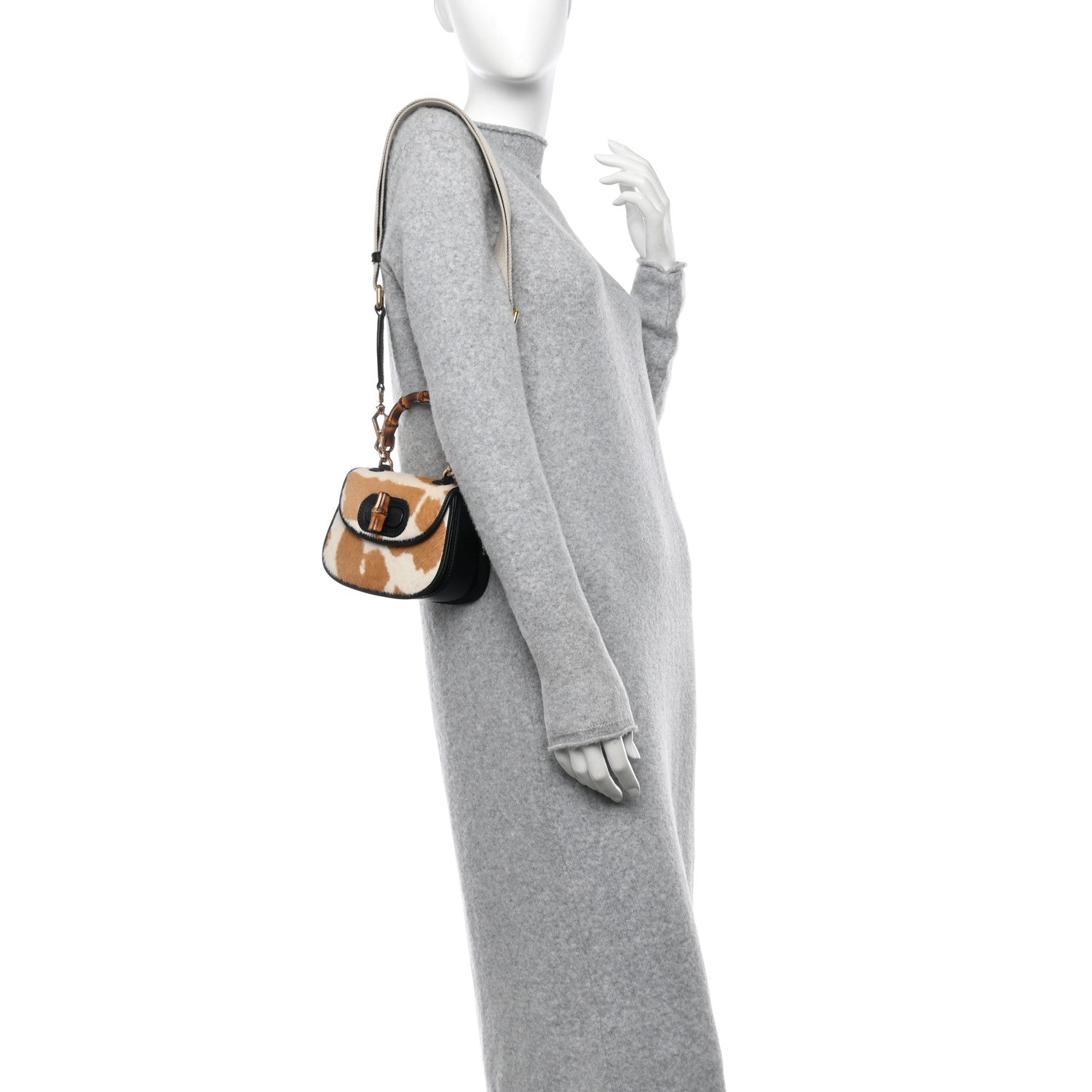 Gucci Calfskin Pony Hair Giraffe Print Mini Bamboo 1947 Top Handle Bag Beige Black Multicolor 3 of 11