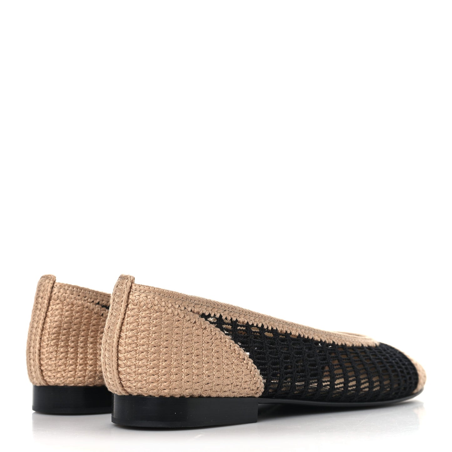Raffia Cap Toe Ballerina Flats 40 Black Beige