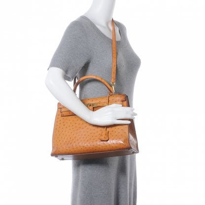 Hermes Ostrich Kelly Retourne 32 Gold 2 of 12