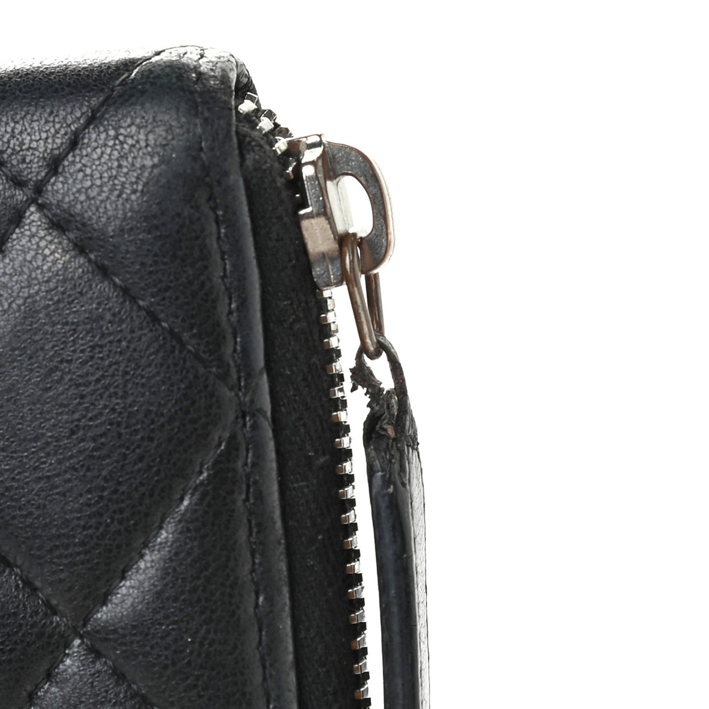 Lambskin Quilted Large Gusset Zip Around Wallet Black