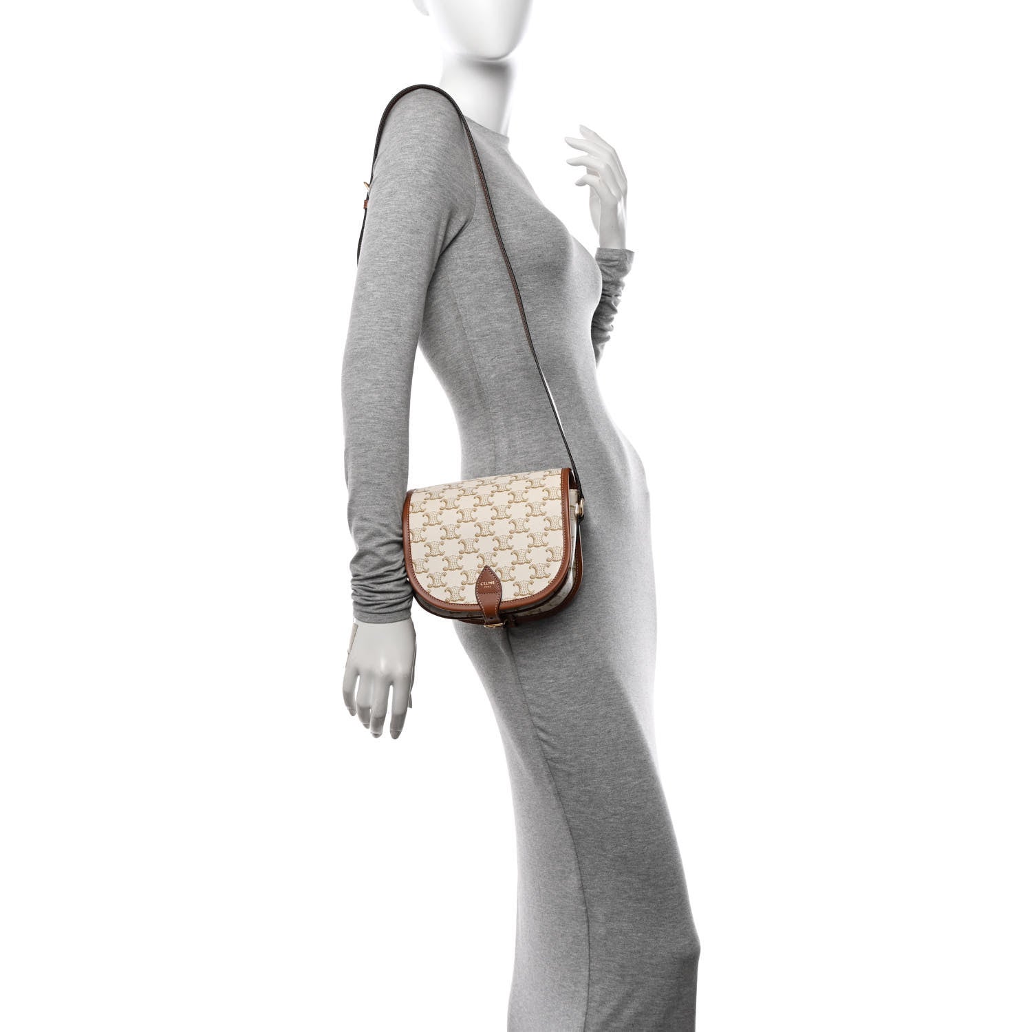 Celine Triomphe Canvas Medium Folco Bag White 2 of 10